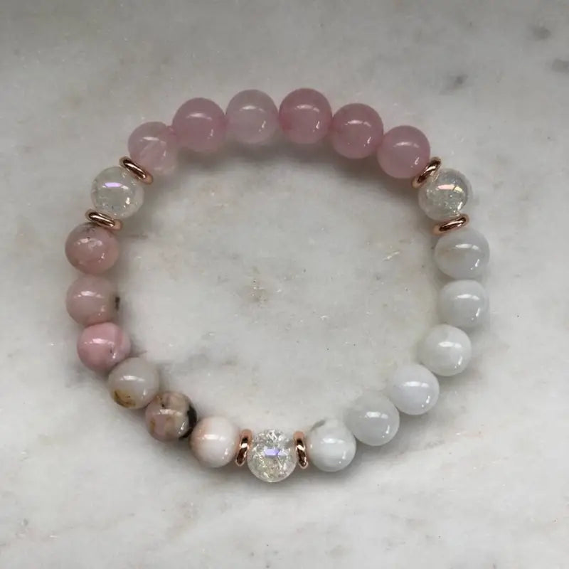 Natural Rose Quartz Pink Opal Cracked Quartz Crystal Charm Bracelet
