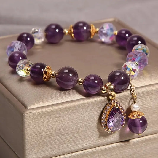 Elegant Amethyst Heart Pendant Bracelet