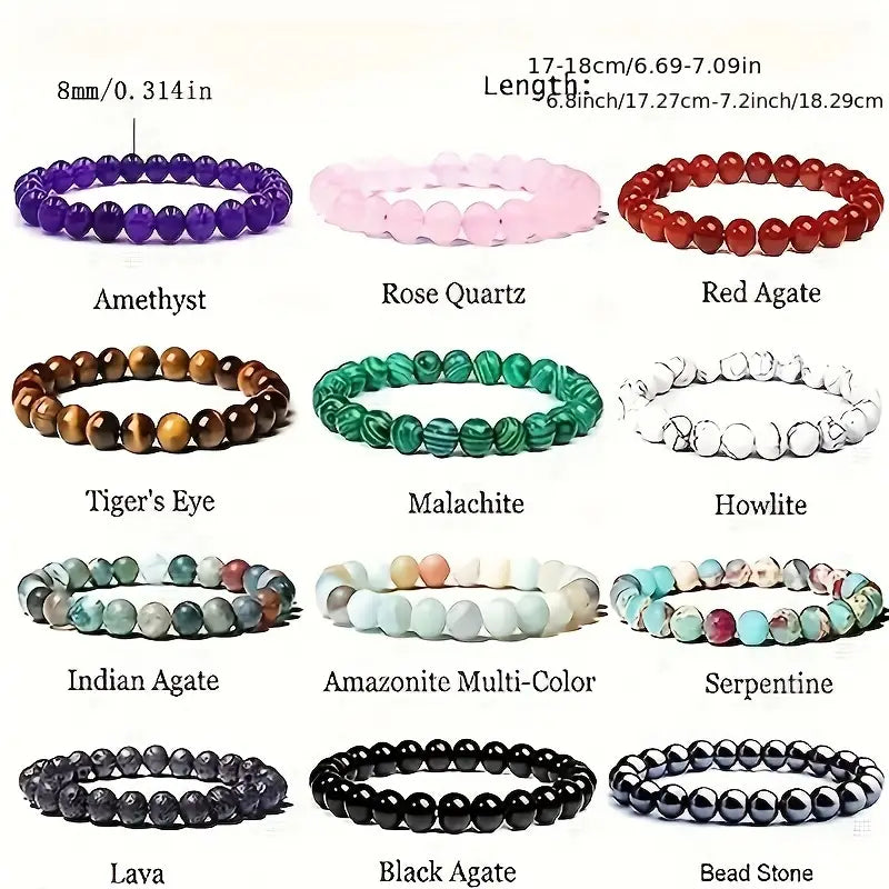 8mm Gemstones Beaded Stretch Bracelet