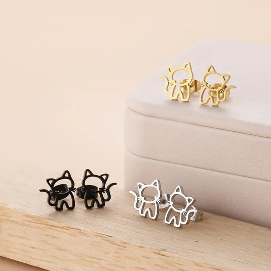 Elegant 18K Gold-Plated Kitty Stud Earring